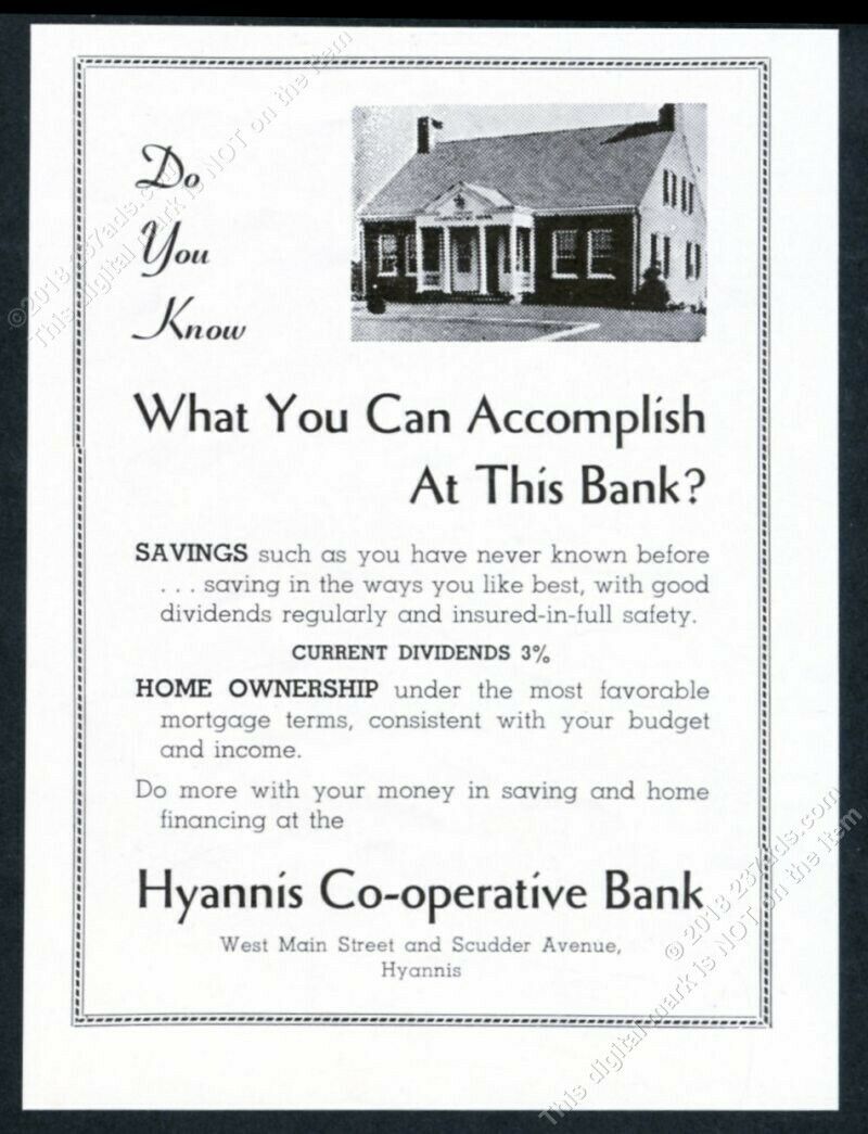 1952 Hyannis Cooperative Bank Co-operative Massachusetts photo vintage print ad