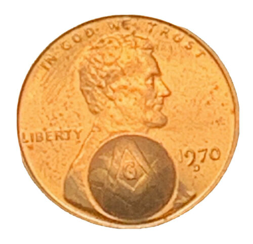 1970-D PENNY COUNTER-STAMPED WITH MASONIC LOGO FREE SHIPPING 6623