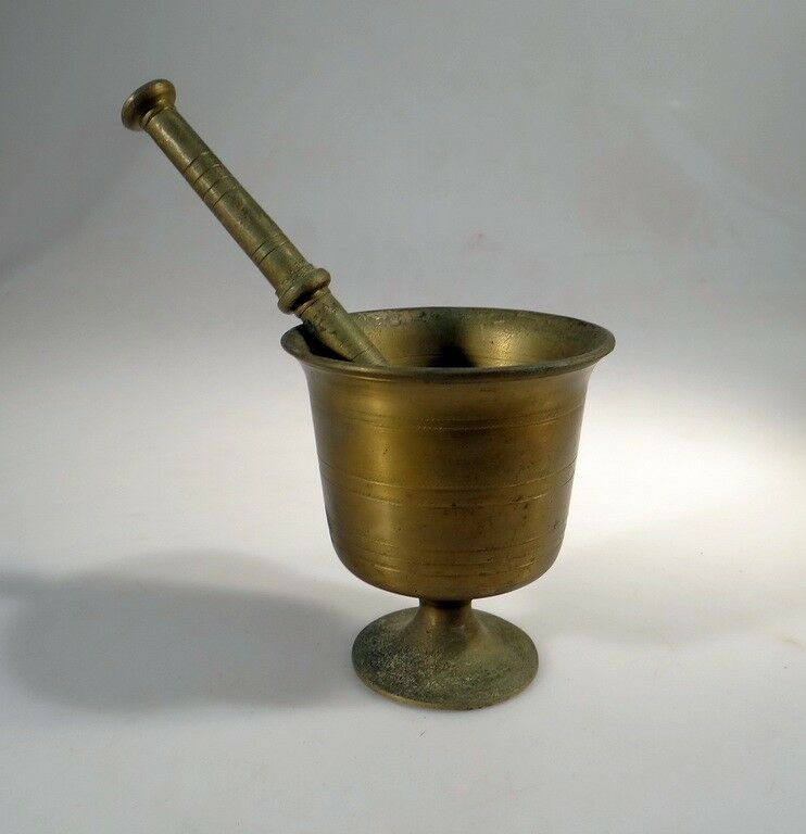 Brass Mortar Bowl And Pestle Antique